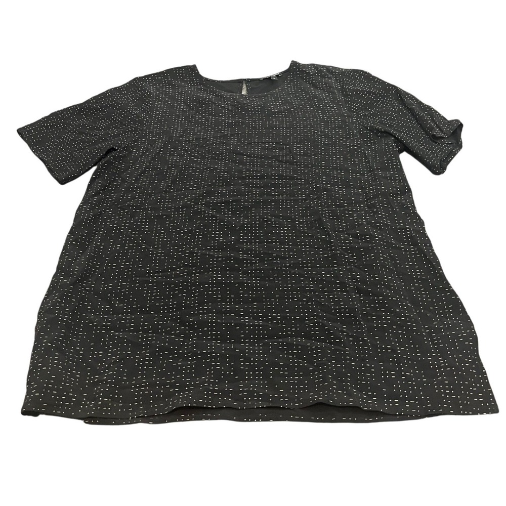 Eileen Fisher Morse Code Tencel Viscose Box Top Black Womens Size 14 Blouse